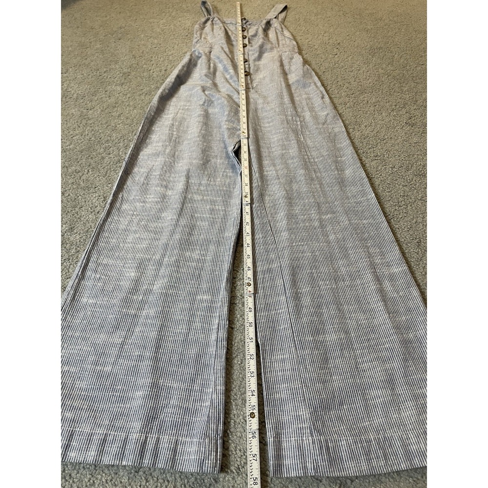Japna Striped Wide Leg Overalls Jumpsuit M White Blue Strappy Back Beach Modern - Picture 5 of 14